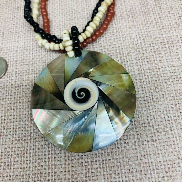 Multi Strand Beaded Inlay Shell Necklace - Picture 1 of 3